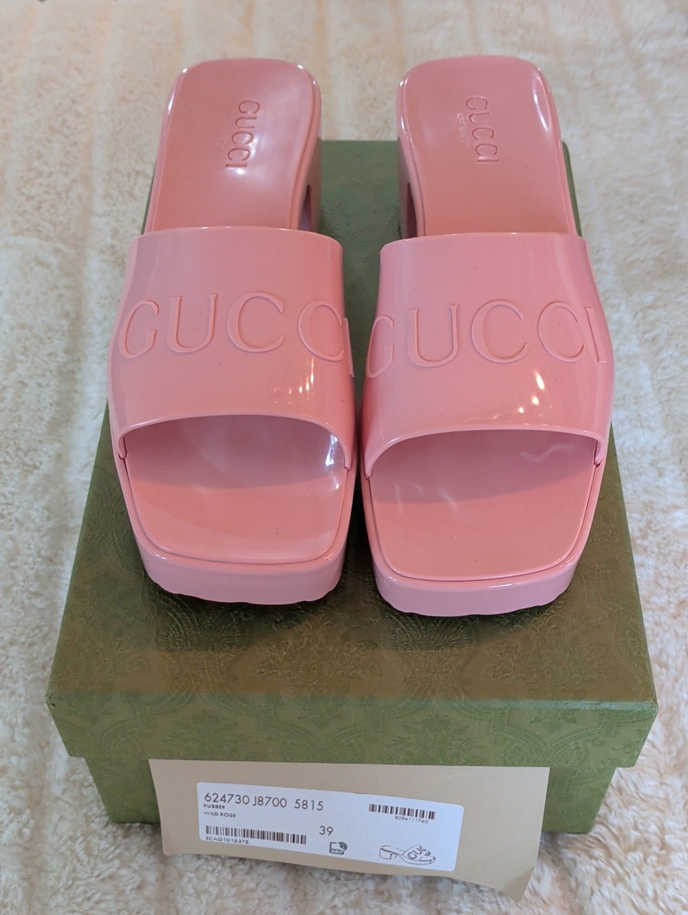 Gucci Pink Rubber Slide Sandals